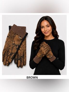 ASOS WOMEN'S PYTHON SNAKE PRINT GLOVES - TAN SIZE 8 1/2 (NEW WITH TAGS)